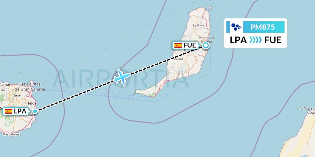 PM875 CanaryFly Flight Map: Las Palmas to Fuerteventura