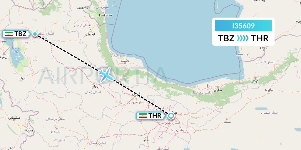 I35609 ATA Airlines Flight Map: Tabriz to Tehran