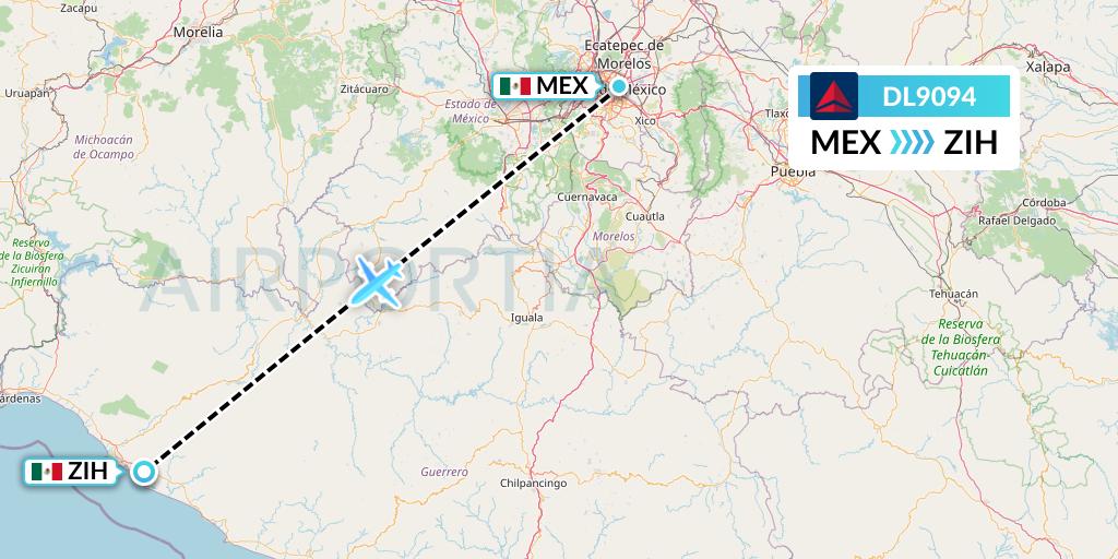 DL9094 Delta Air Lines Flight Map: Mexico City to Zihuatanejo