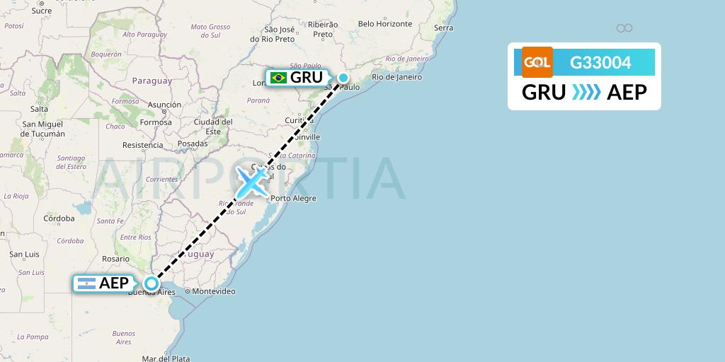 G33004 GOL Transportes Aeros Flight Map: Sao Paulo to Buenos Aires