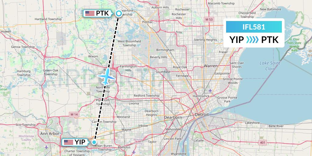 IFL581 IFL Group Flight Map: Detroit to Oakland County