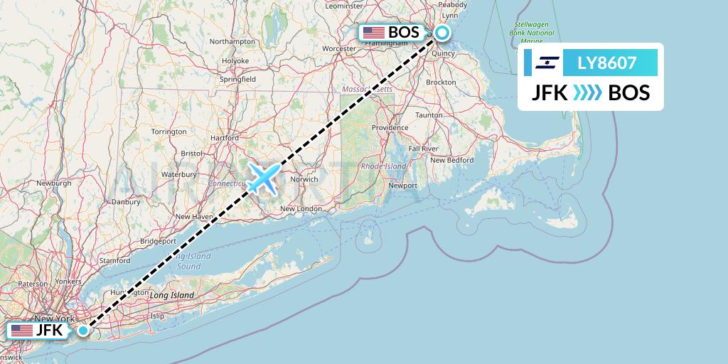 LY8607 El Al Flight Map: New York to Boston