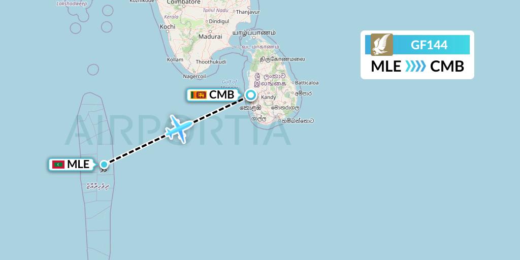 GF144 Gulf Air Flight Map: Male to Colombo