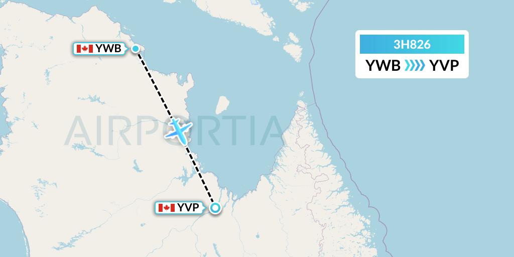 3H826 Air Inuit Flight Map: Kangiqsujuaq to Kuujjuaq