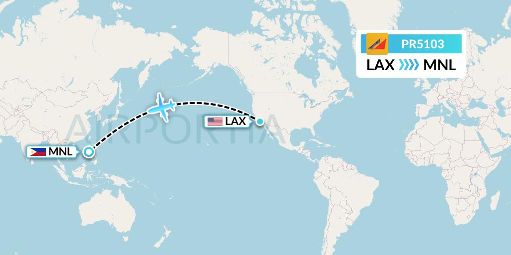 PR5103 Philippine Airlines Flight Map: Los Angeles to Manila