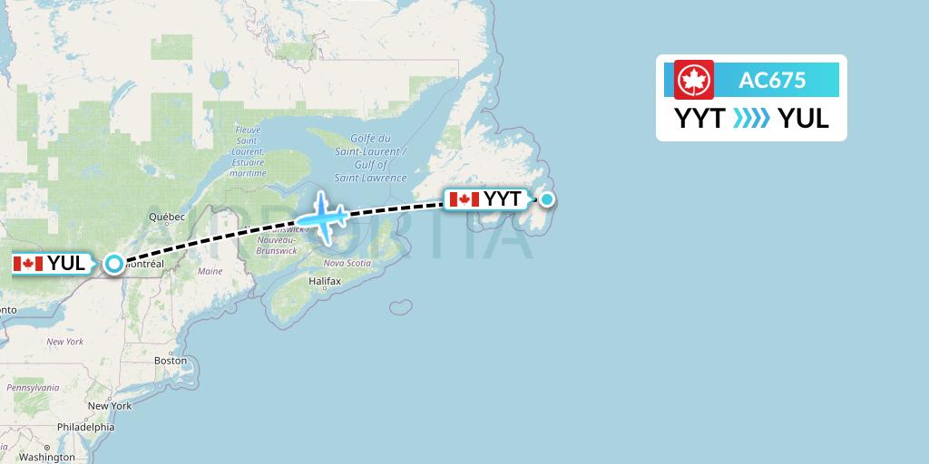 AC675 Air Canada Flight Map: St. John's to Montreal