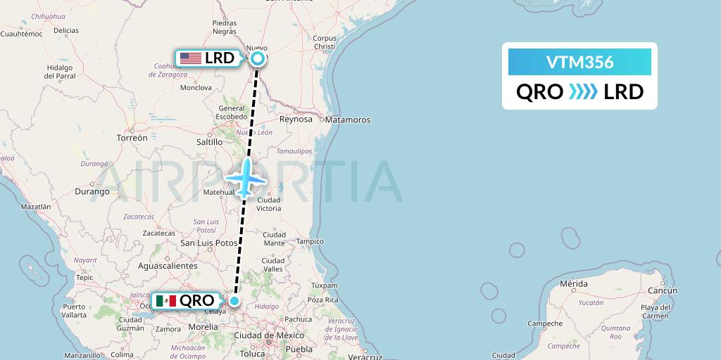 VTM356 Aeronaves TSM Flight Map: Queretaro to Laredo