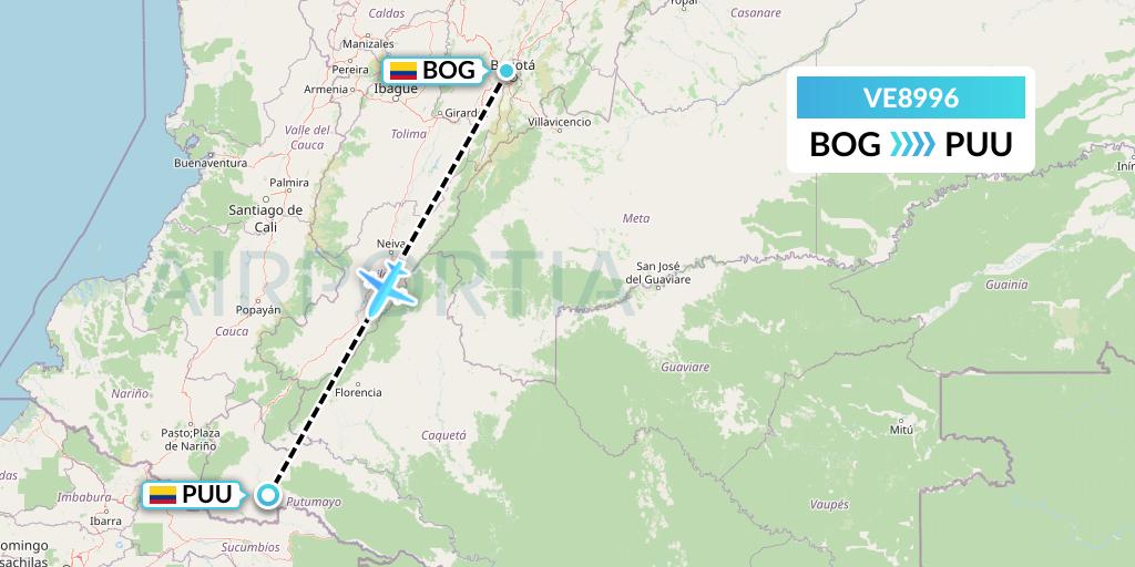 VE8996 Easyfly Flight Map: Bogota to Puerto Asis