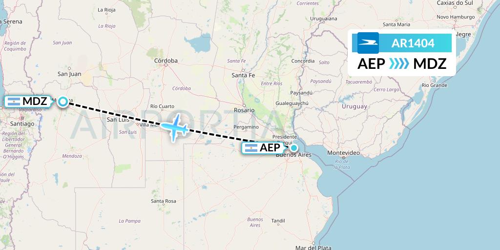 AR1404 Aerolineas Argentinas Flight Map: Buenos Aires to Mendoza