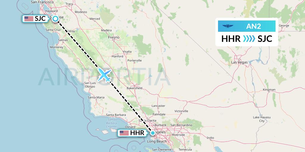 AN2 Advanced Air Flight Map: Hawthorne to San Jose