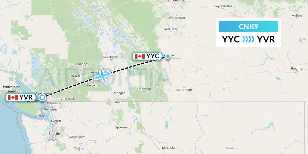 CNK9 Sunwest Aviation Flight Map: Calgary to Vancouver