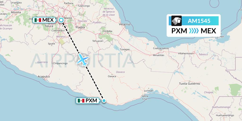 AM1545 Aeromexico Flight Map: Puerto Escondido to Mexico City