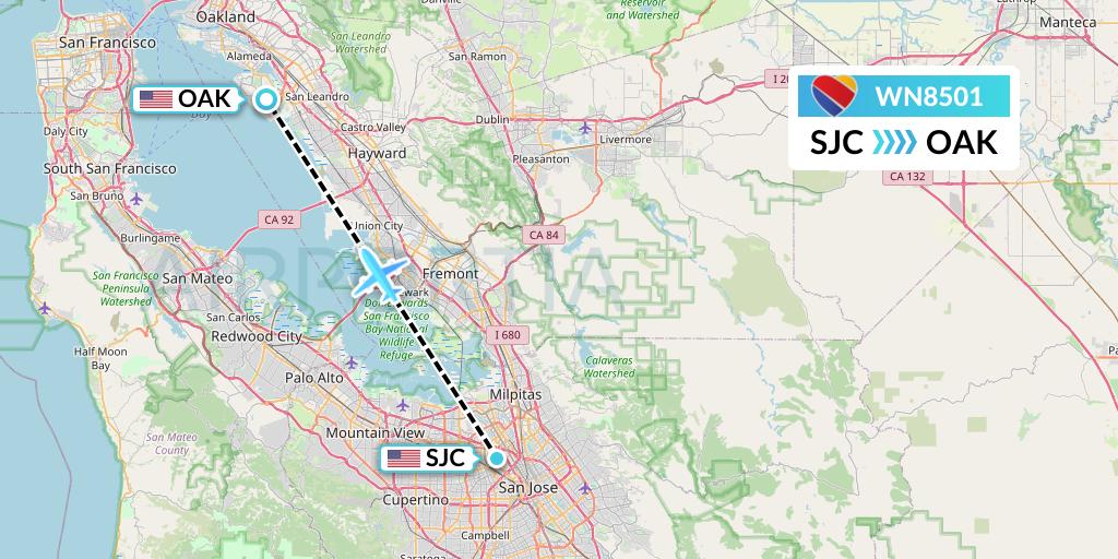 WN8501 Southwest Airlines Flight Map: San Jose to Oakland