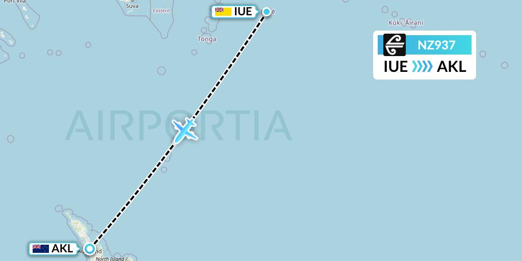NZ937 Air New Zealand Flight Map: Niue to Auckland