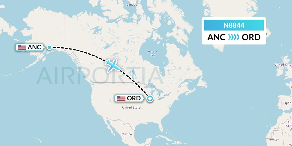N8844 National Airlines Flight Map: Anchorage to Chicago