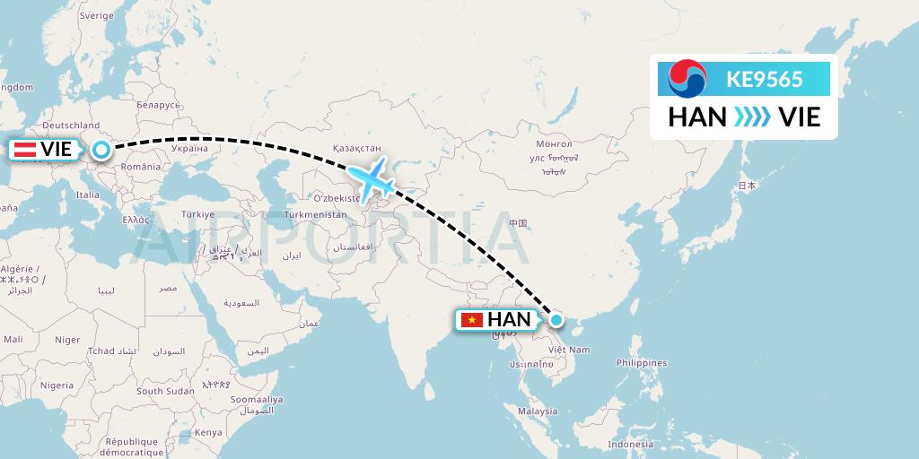 KE9565 Korean Air Flight Map: Hanoi to Vienna