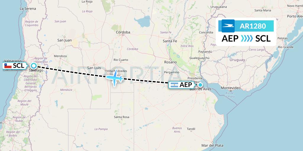 AR1280 Aerolineas Argentinas Flight Map: Buenos Aires to Santiago