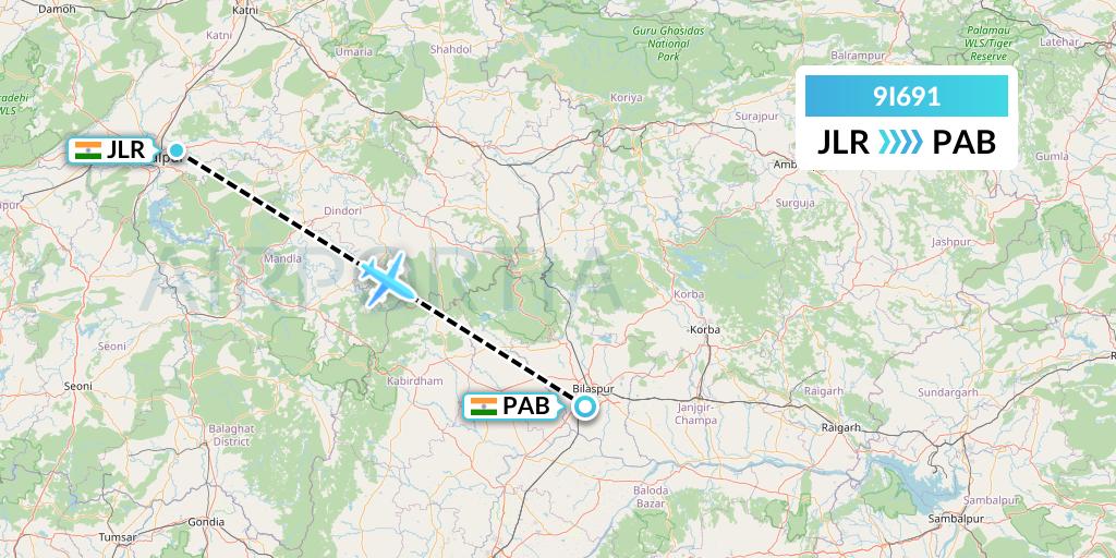9I691 Air India Regional Flight Map: Jabalpur to India