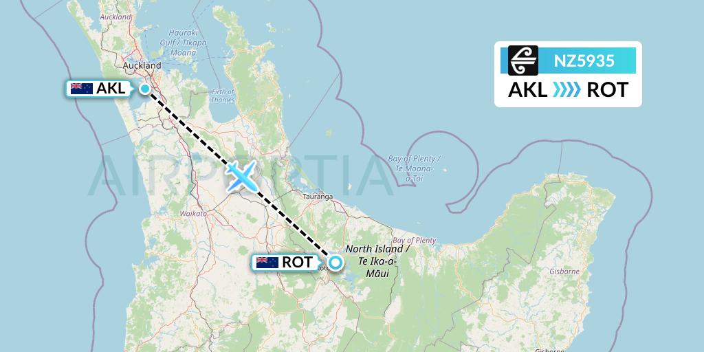 NZ5935 Air New Zealand Flight Map: Auckland to Rotorua