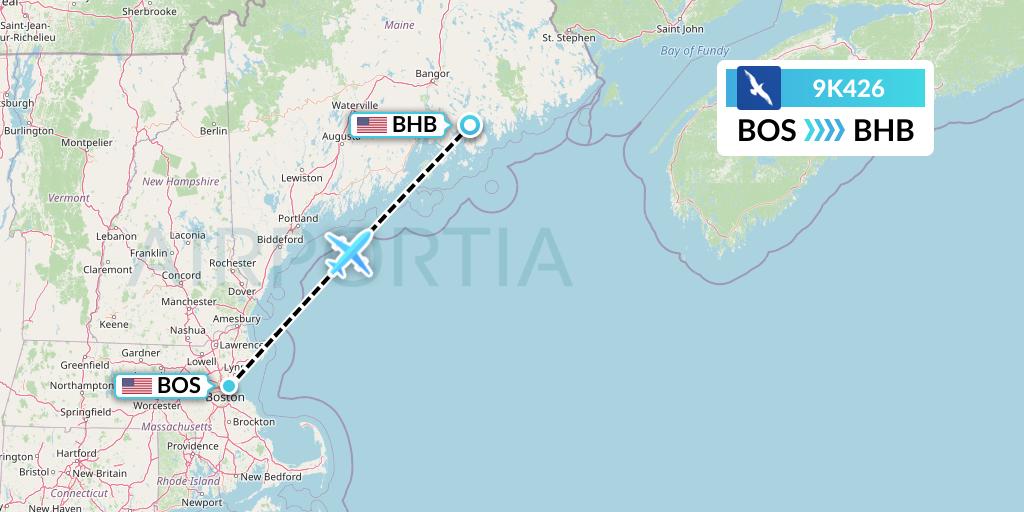 9K426 Cape Air Flight Map: Boston to Bar Harbor