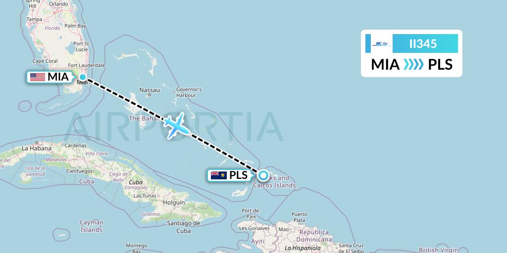 II345 IBC Airways Flight Map: Miami to Providenciales