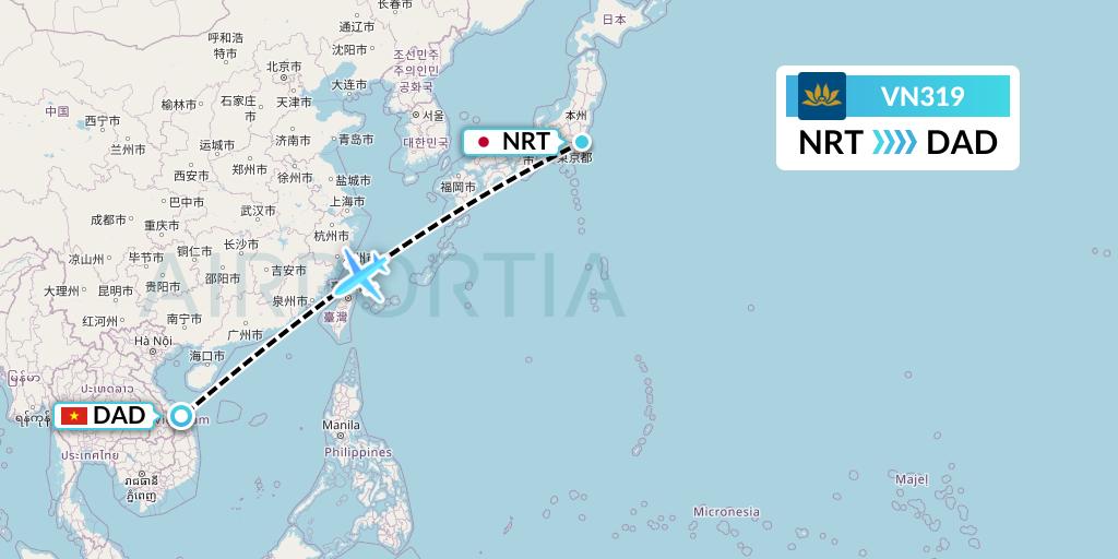 VN319 Vietnam Airlines Flight Map: Tokyo to Da Nang
