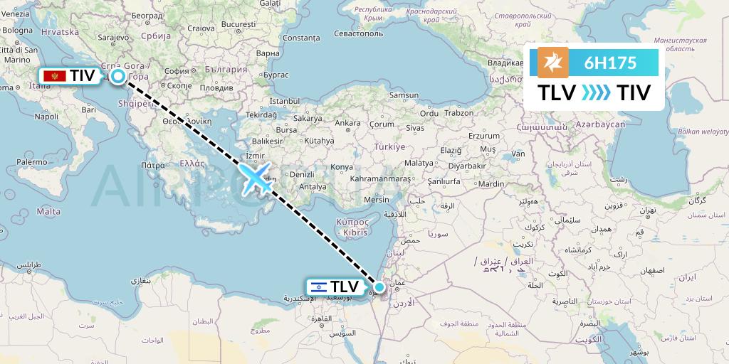 6H175 Israir Airlines Flight Map: Tel Aviv to Tivat