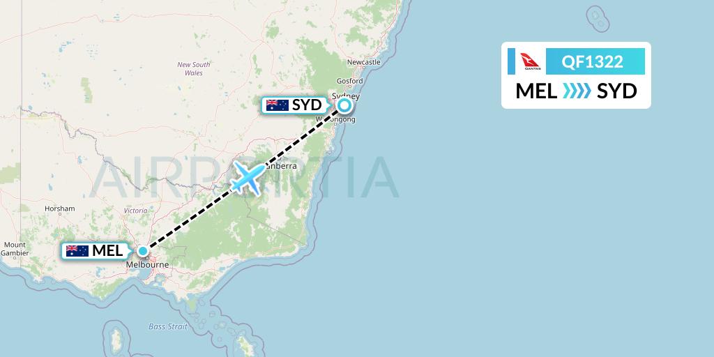 QF1322 Qantas Flight Map: Melbourne to Sydney