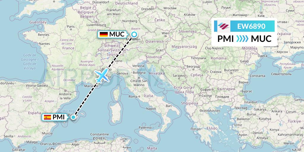 EW6890 Eurowings Flight Map: Palma de Mallorca to Munich