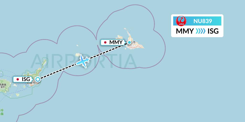 NU839 Japan Transocean Air Flight Map: Miyako to Ishigaki