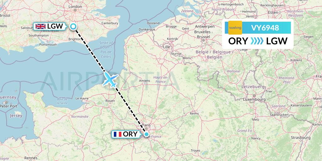 VY6948 Vueling Flight Map: Paris to London