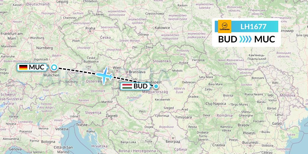 LH1677 Lufthansa Flight Map: Budapest to Munich