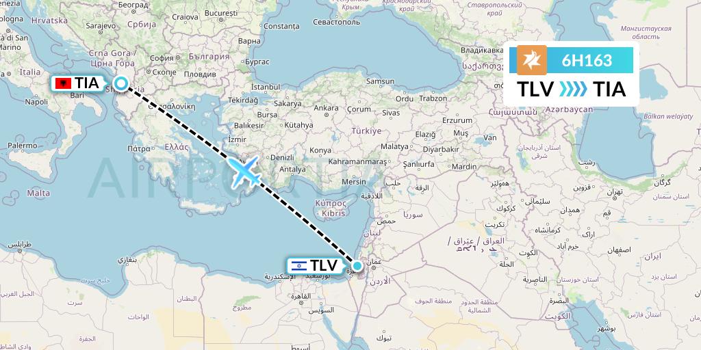 6H163 Israir Airlines Flight Map: Tel Aviv to Tirana