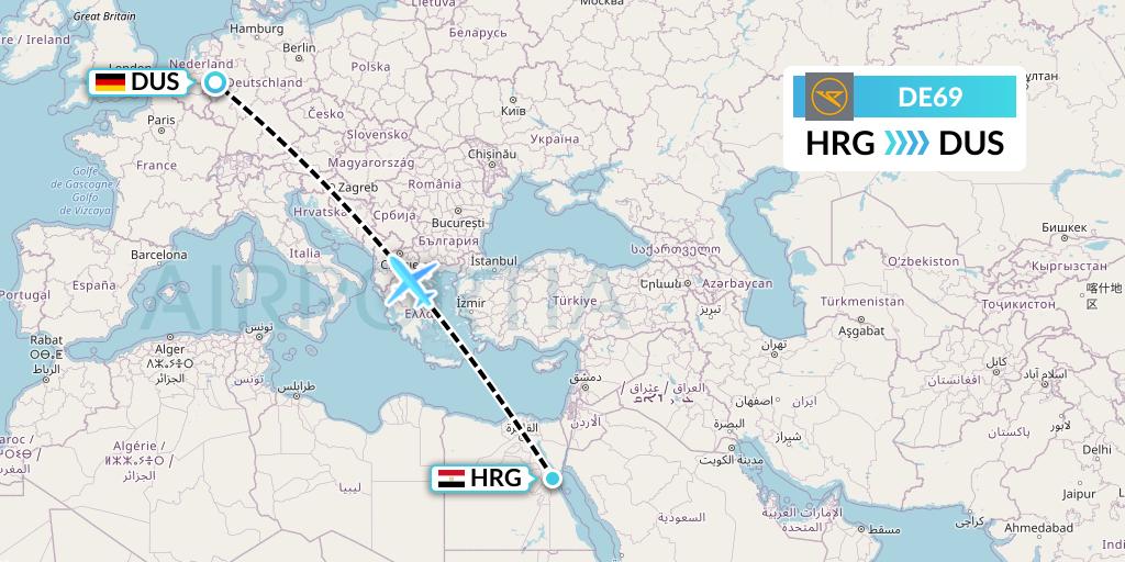 DE69 Condor Flight Map: Hurghada to Dusseldorf