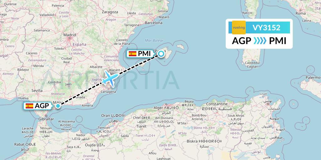 VY3152 Vueling Flight Map: Malaga to Palma de Mallorca