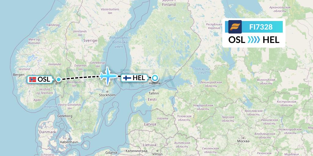FI7328 Icelandair Flight Map: Oslo to Helsinki