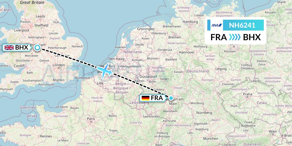 NH6241 All Nippon Airways Flight Map: Frankfurt to Birmingham