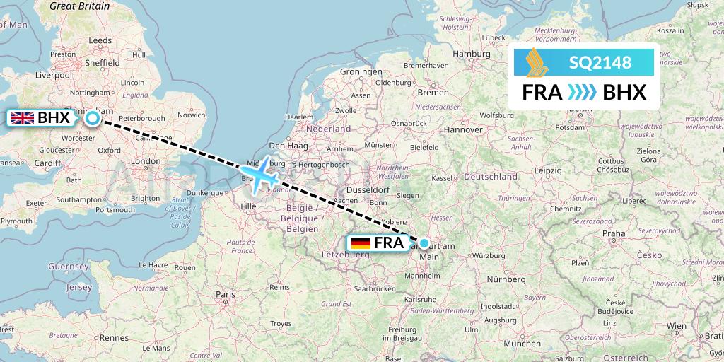 SQ2148 Singapore Airlines Flight Map: Frankfurt to Birmingham