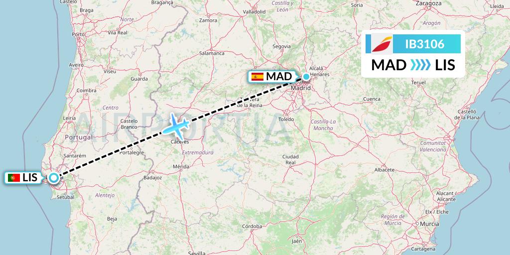 IB3106 Iberia Flight Map: Madrid to Lisbon