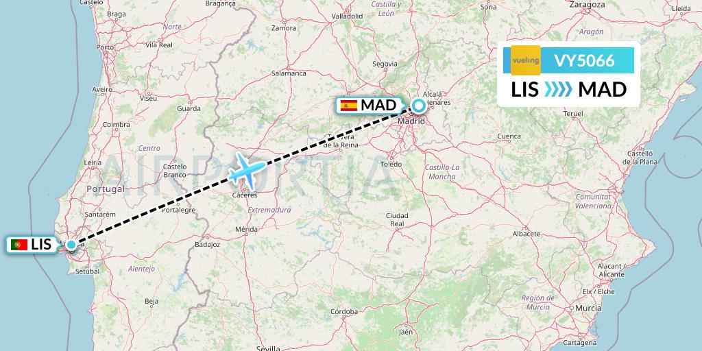 VY5066 Vueling Flight Map: Lisbon to Madrid