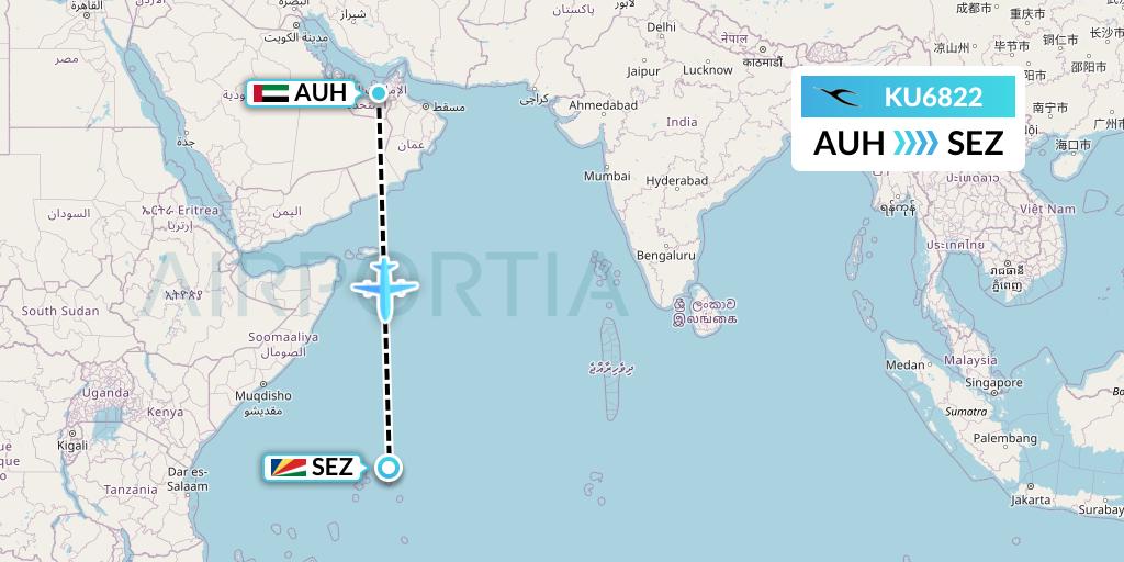 KU6822 Kuwait Airways Flight Map: Abu Dhabi to Victoria