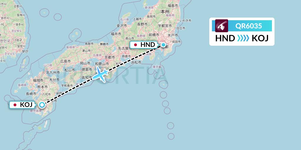 QR6035 Qatar Airways Flight Map: Tokyo to Kagoshima