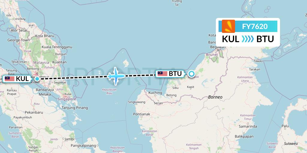 FY7620 Firefly Flight Map: Kuala Lumpur to Bintulu