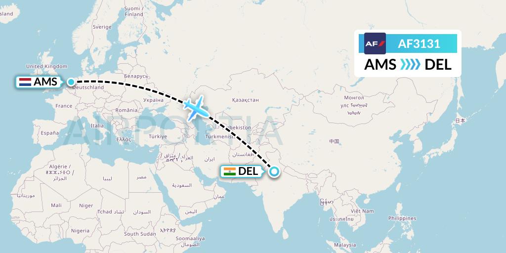 AF3131 Air France Flight Map: Amsterdam to Delhi