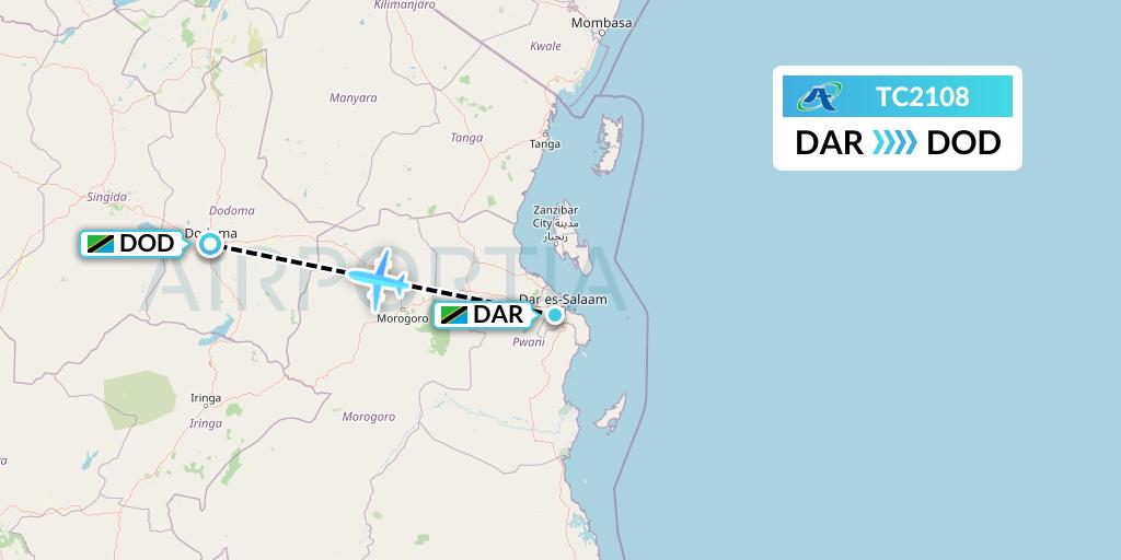 TC2108 Air Tanzania Flight Map: Dar-es-Salaam to Dodoma