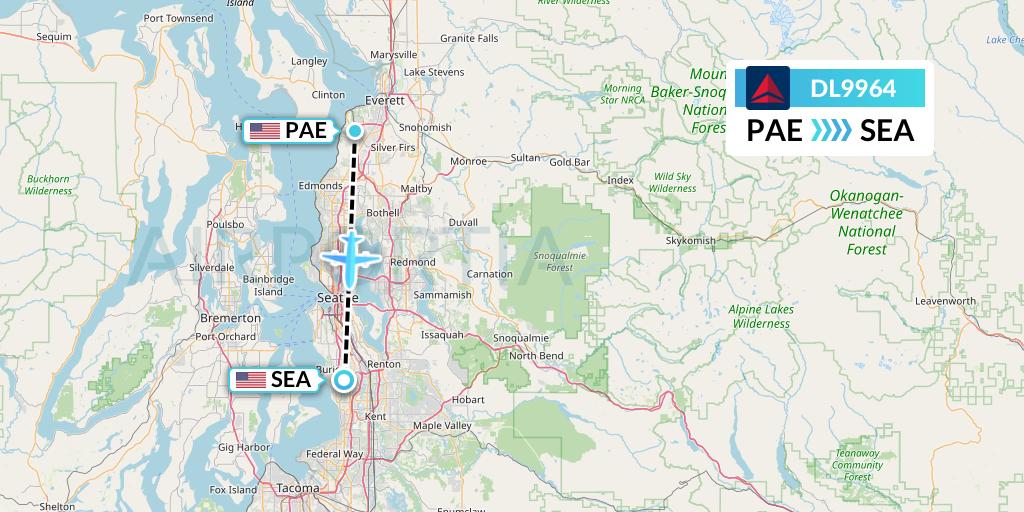 DL9964 Delta Air Lines Flight Map: Everett to Seattle