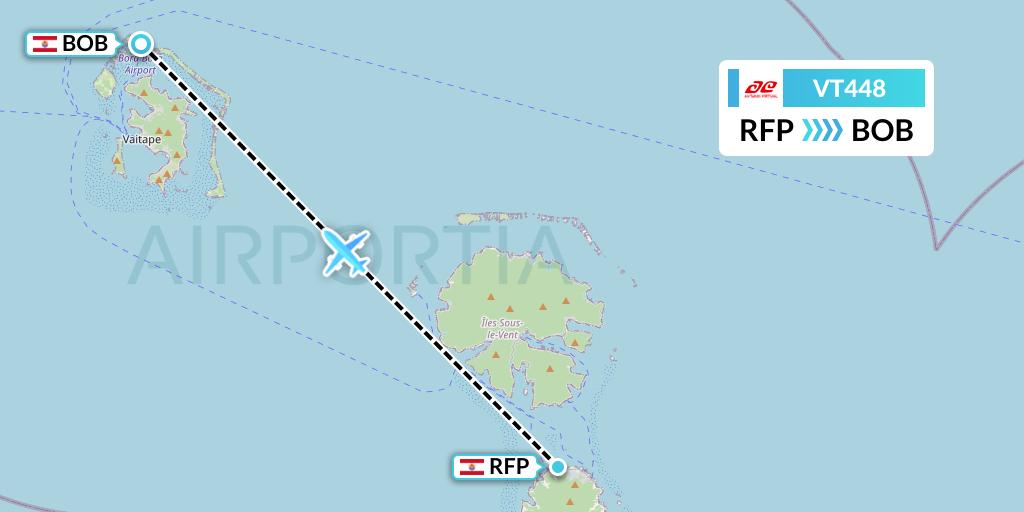 VT448 Air Tahiti Flight Map: Raiatea to Bora Bora
