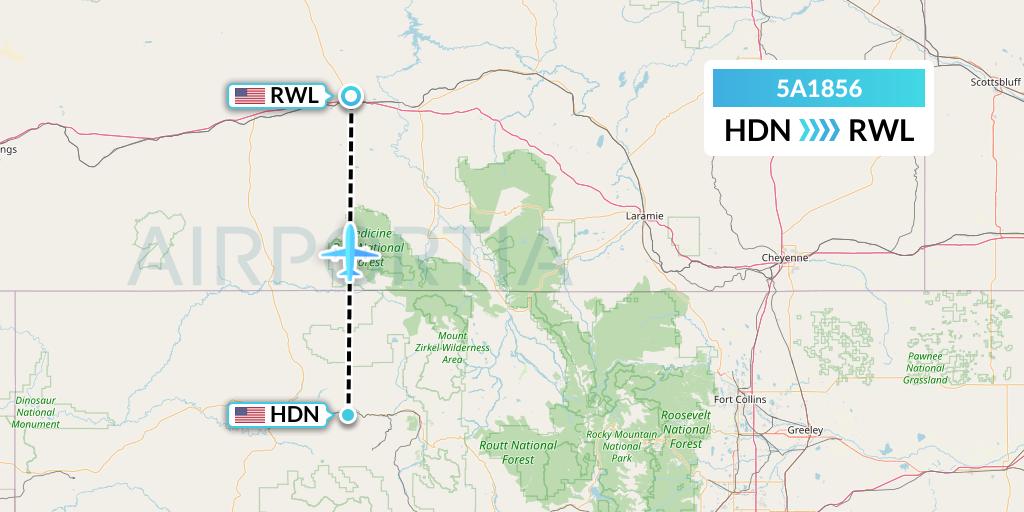 5A1856 Alpine Air Express Flight Map: Hayden to Rawlins