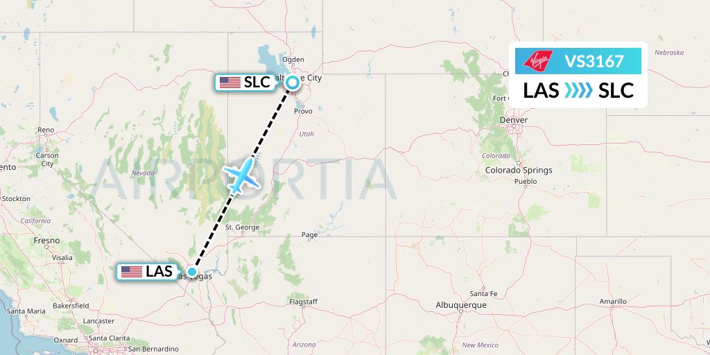 VS3167 Virgin Atlantic Airways Flight Map: Las Vegas to Salt Lake City