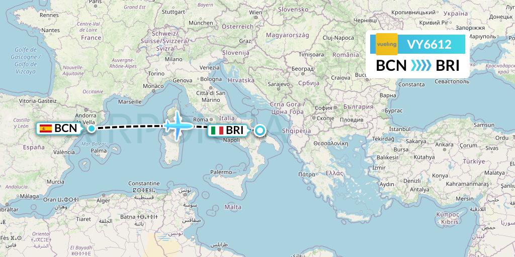 VY6612 Vueling Flight Map: Barcelona to Bari